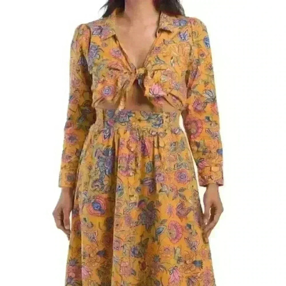 House of Harlow 1960 Cheyna Floral Bohemian Midi Dress Snap Buttons Pockets - Picture 1 of 2
